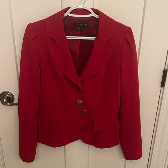 Elegant Puff-Sleeved Red Women's Femme Blazer, size 8/38, Made in Canada - Picture 1 of 10